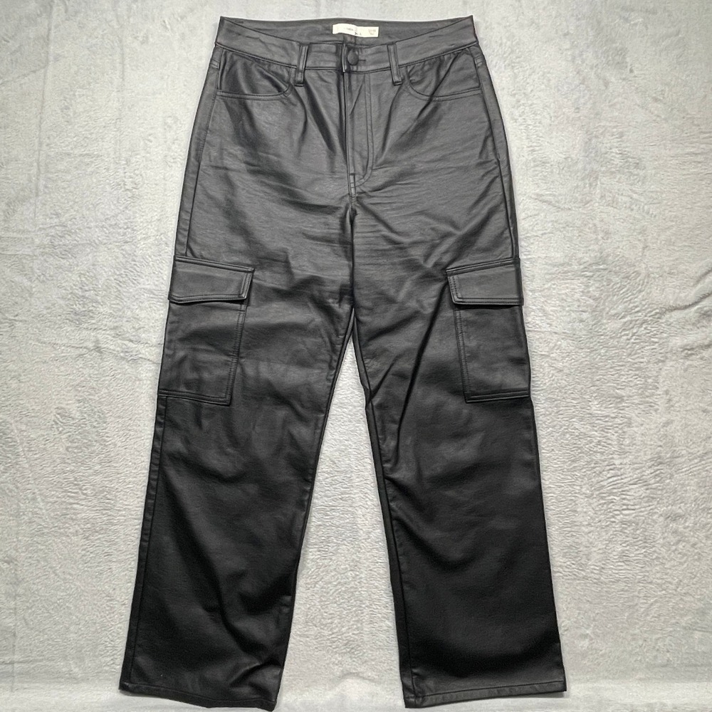 tgla Cargo Pants Women 13/31 Black Faux Leather High Rise Straight Leg